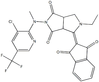 ethyl 5-[[3-chloro-5-(trifluoromethyl)-2-pyridinyl](methyl)amino]-3-(1,3-dioxo-1,3-dihydro-2H-inden-2-yliden)-4,6-dioxooctahydropyrrolo[3,4-c]pyrrole- Struktur