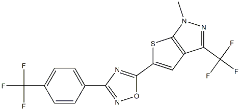 5-[1-methyl-3-(trifluoromethyl)-1H-thieno[2,3-c]pyrazol-5-yl]-3-[4-(trifluoromethyl)phenyl]-1,2,4-oxadiazole Struktur