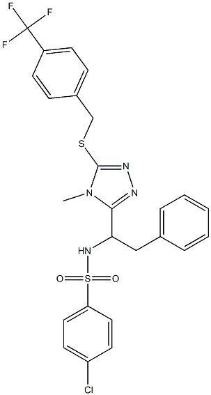 4-chloro-N-[1-(4-methyl-5-{[4-(trifluoromethyl)benzyl]sulfanyl}-4H-1,2,4-triazol-3-yl)-2-phenylethyl]benzenesulfonamide Struktur