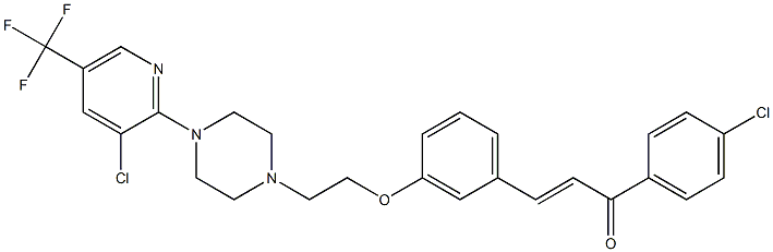 1-(4-chlorophenyl)-3-[3-(2-{4-[3-chloro-5-(trifluoromethyl)-2-pyridinyl]piperazino}ethoxy)phenyl]-2-propen-1-one Struktur