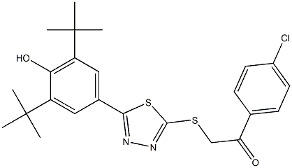 1-(4-chlorophenyl)-2-({5-[3,5-di(tert-butyl)-4-hydroxyphenyl]-1,3,4-thiadiazol-2-yl}sulfanyl)-1-ethanone Struktur