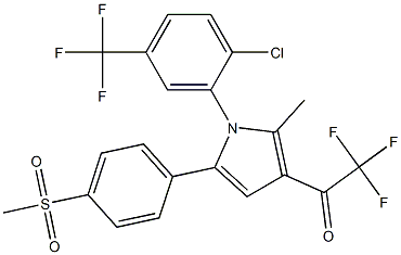 1-{1-[2-chloro-5-(trifluoromethyl)phenyl]-2-methyl-5-[4-(methylsulfonyl)phenyl]-1H-pyrrol-3-yl}-2,2,2-trifluoro-1-ethanone Struktur