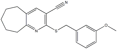 2-[(3-methoxybenzyl)sulfanyl]-6,7,8,9-tetrahydro-5H-cyclohepta[b]pyridine-3-carbonitrile Struktur