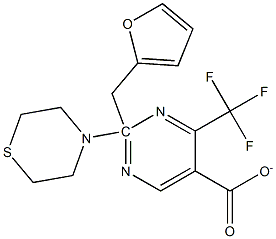 2-furylmethyl 2-(1,4-thiazinan-4-yl)-4-(trifluoromethyl)pyrimidine-5-carboxylate Struktur