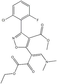 methyl 3-(2-chloro-6-fluorophenyl)-5-[2-(dimethylamino)-1-(2-ethoxy-2-oxoacetyl)vinyl]-4-isoxazolecarboxylate Struktur