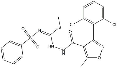 N1-[(2-{[3-(2,6-dichlorophenyl)-5-methylisoxazol-4-yl]carbonyl}hydrazino)(methylthio)methylidene]benzene-1-sulfonamide Struktur