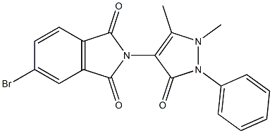 5-bromo-2-(1,5-dimethyl-3-oxo-2-phenyl-2,3-dihydro-1H-pyrazol-4-yl)isoindoline-1,3-dione Struktur