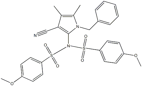 N-(1-benzyl-3-cyano-4,5-dimethyl-1H-pyrrol-2-yl)-4-methoxy-N-[(4-methoxyphenyl)sulfonyl]benzenesulfonamide Struktur