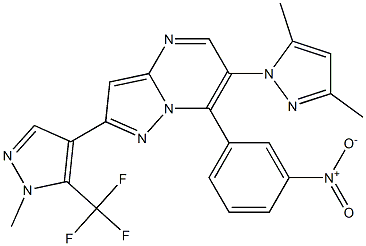 6-(3,5-dimethyl-1H-pyrazol-1-yl)-2-[1-methyl-5-(trifluoromethyl)-1H-pyrazol-4-yl]-7-(3-nitrophenyl)pyrazolo[1,5-a]pyrimidine Struktur