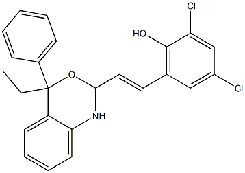 2,4-dichloro-6-[2-(4-ethyl-4-phenyl-1,4-dihydro-2H-3,1-benzoxazin-2-yl)vinyl]phenol Struktur