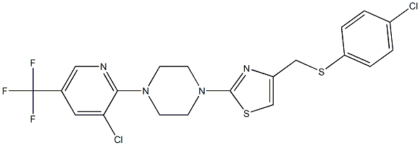 1-(4-{[(4-chlorophenyl)sulfanyl]methyl}-1,3-thiazol-2-yl)-4-[3-chloro-5-(trifluoromethyl)-2-pyridinyl]piperazine Struktur