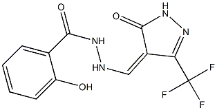 2-hydroxy-N'-{[5-oxo-3-(trifluoromethyl)-1,5-dihydro-4H-pyrazol-4-yliden]methyl}benzenecarbohydrazide Struktur