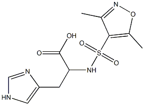 2-[(3,5-dimethyl-1,2-oxazole-4-)sulfonamido]-3-(1H-imidazol-4-yl)propanoic acid Struktur