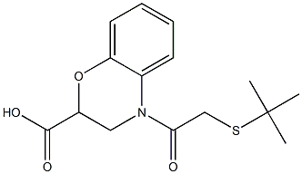 4-[2-(tert-butylsulfanyl)acetyl]-3,4-dihydro-2H-1,4-benzoxazine-2-carboxylic acid Struktur