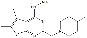 4-hydrazino-5,6-dimethyl-2-[(4-methylpiperidin-1-yl)methyl]thieno[2,3-d]pyrimidine Struktur