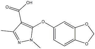 5-(2H-1,3-benzodioxol-5-yloxy)-1,3-dimethyl-1H-pyrazole-4-carboxylic acid Struktur