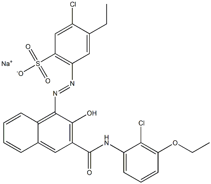 3-Chloro-4-ethyl-6-[[3-[[(2-chloro-3-ethoxyphenyl)amino]carbonyl]-2-hydroxy-1-naphtyl]azo]benzenesulfonic acid sodium salt Struktur