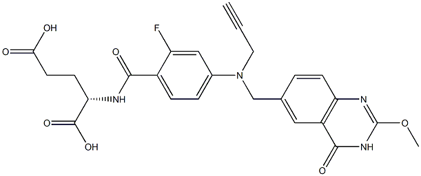 (2S)-2-[2-Fluoro-4-[N-[(3,4-dihydro-2-methoxy-4-oxoquinazolin)-6-ylmethyl]-N-(2-propynyl)amino]benzoylamino]glutaric acid Struktur