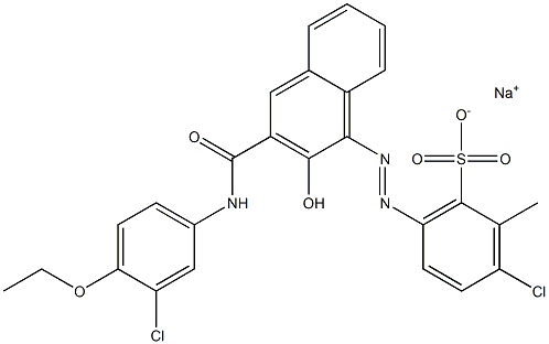 3-Chloro-2-methyl-6-[[3-[[(3-chloro-4-ethoxyphenyl)amino]carbonyl]-2-hydroxy-1-naphtyl]azo]benzenesulfonic acid sodium salt Struktur