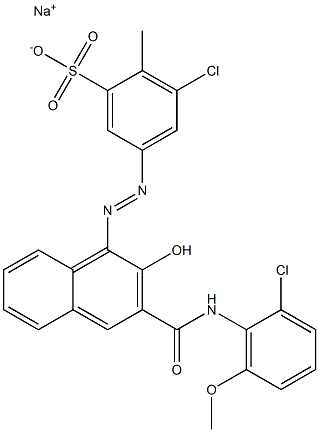 3-Chloro-2-methyl-5-[[3-[[(2-chloro-6-methoxyphenyl)amino]carbonyl]-2-hydroxy-1-naphtyl]azo]benzenesulfonic acid sodium salt Struktur