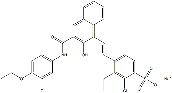 2-Chloro-3-ethyl-4-[[3-[[(3-chloro-4-ethoxyphenyl)amino]carbonyl]-2-hydroxy-1-naphtyl]azo]benzenesulfonic acid sodium salt Struktur