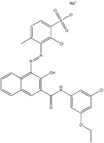 2-Chloro-4-methyl-3-[[3-[[(3-chloro-5-ethoxyphenyl)amino]carbonyl]-2-hydroxy-1-naphtyl]azo]benzenesulfonic acid sodium salt Struktur