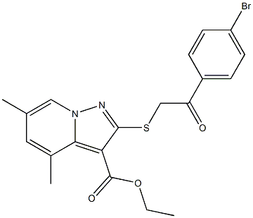 2-[[(4-Bromophenylcarbonyl)methyl]thio]-4,6-dimethylpyrazolo[1,5-a]pyridine-3-carboxylic acid ethyl ester Struktur