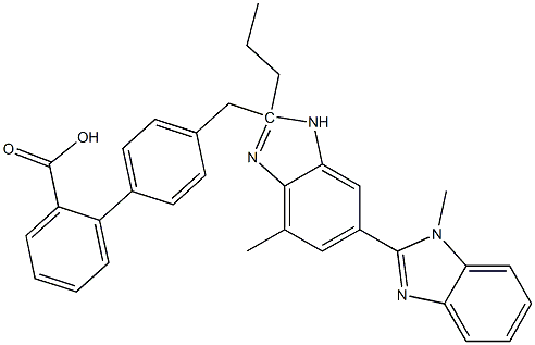 4'-[4-Methyl-6-(1-methyl-1H-benzimidazol-2-yl)-2-propyl-1H-benzimidazolylmethyl]biphenyl-2-carboxylic acid Struktur