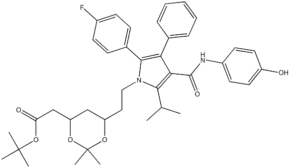 (6-{2-[2-(4-Fluoro-phenyl)-4-(4-hydroxy-phenylcarbamoyl)-5-isopropyl-3-phenyl-pyrrol-1-yl]-ethyl}-2,2-dimethyl-[1,3]-dioxane-4-yl)-acetic Acid, tert-Butyl Ester Struktur