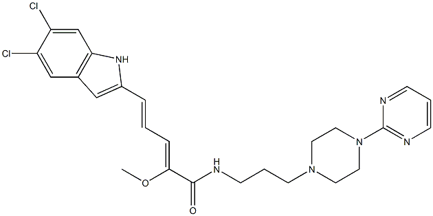 5-(5,6-dichloro-2-indolyl)-2--methoxy-N-(3-(4-(2-pyrimidinyl)piperazin-1-yl)propyl)-2,4-pentadienamide Struktur