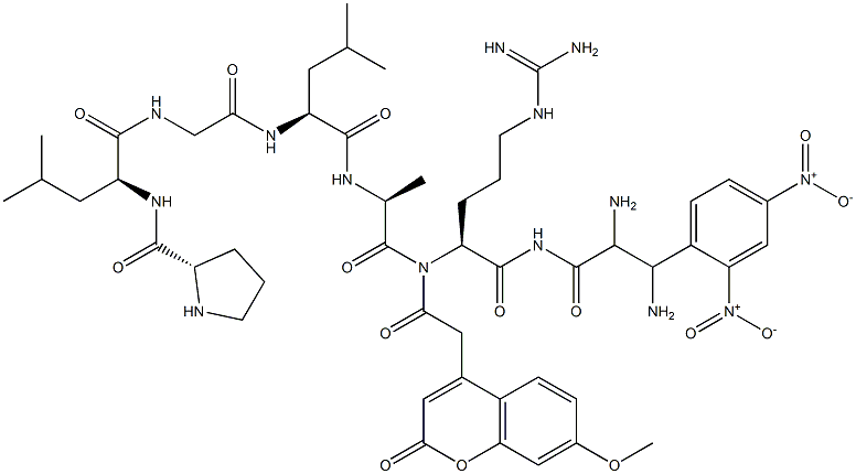 7-methoxycoumarin-4-yl-acetyl-prolyl-leucyl-glycyl-leucyl-(3-(2,4-dinitrophenyl)-2,3-diaminopropanoyl)-alanyl-argininamide Struktur