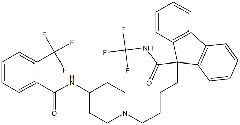 9-(((trifluoromethyl)amino)carbonyl)-9-(4-(4-(2-(trifluoromethyl)benzamido)piperidinyl)butyl)fluorene Struktur