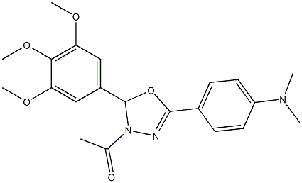 4-(4-acetyl-4,5-dihydro-5-(3,4,5-trimethoxyphenyl)-1,3,4-oxadiazol-2-yl)-N,N-dimethylbenzeneamine Struktur