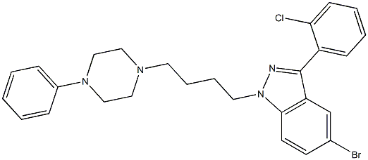 5-brom-3-(ortho-chlorphenyl)-1-(4-(4-phenyl-1-piperazinyl)butyl)indazole Struktur