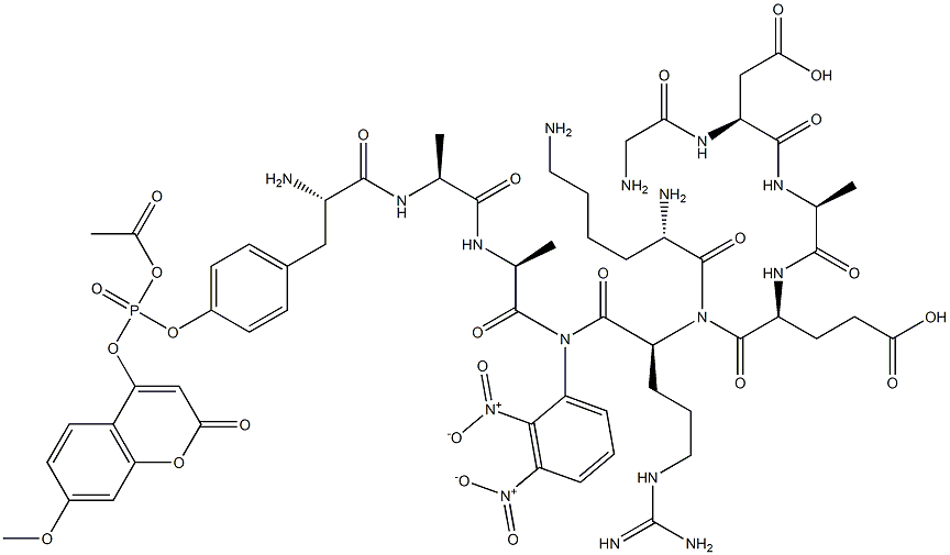 (7-methoxycoumarin-4-yl)acetyl-glycyl-aspartyl-alanyl-glutamyl-phosphotyrosyl-alanyl-alanyl-(dinitrophenyl)lysyl-argininamide Struktur