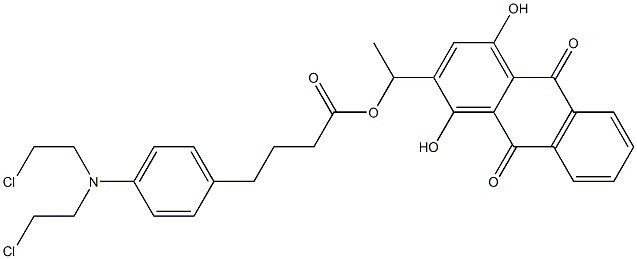 2-(1-(4-(p-bis(2-chloroethyl)aminophenyl)-butanoyloxy)ethyl)-1,4-dihydroxy-9,10-anthraquinone Struktur