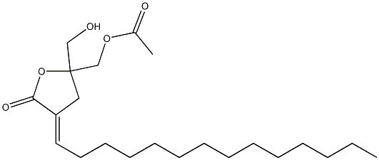 5-((acetyloxy)methyl)-5-(hydroxymethyl)-3-tetradecanylidenetetrahydro-2-furanone Struktur