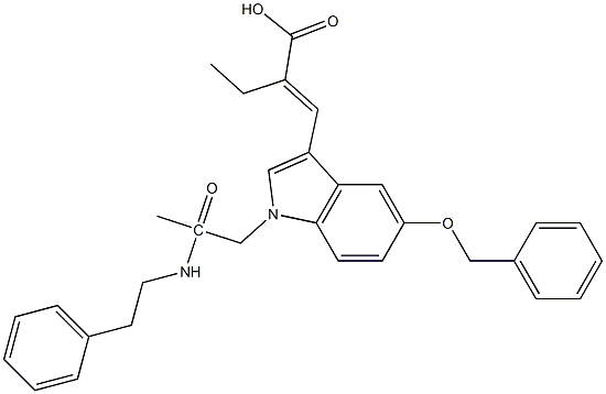 2-ethyl-3-(1-(2-(methyl(2-phenethyl)amino)-2-oxoethyl)-5-(phenylmethoxy)indol-3-yl)propenoic acid Struktur