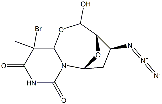 5-bromo-6,5'-epoxy-5,6-dihydro-3'-azido-3'-deoxythymidine Struktur