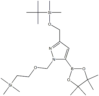 3-((tert-butyldimethylsilyloxy)methyl)-5-(4,4,5,5-tetramethyl-1,3,2-dioxaborolan-2-yl)-1-((2-(trimethylsilyl)ethoxy)methyl)-1H-pyrazole Struktur