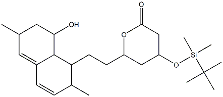 4-(tert-butyl-dimethyl-silanyloxy)-6-2-(8-hydroxy-2,6-dimethyl-1,2,6,7,8,8a-hexahydronaphthalen-1-yl)-ethyl-tetrahydto-pyran-2-one Struktur