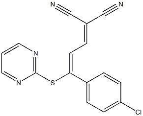 2-[3-(4-chlorophenyl)-3-(pyrimidin-2-ylthio)prop-2-enylidene]malononitrile Struktur