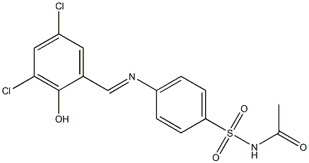 N1-acetyl-4-[(3,5-dichloro-2-hydroxybenzylidene)amino]benzene-1-sulfonamide Struktur