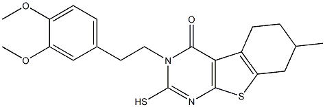 3-[2-(3,4-Dimethoxy-phenyl)-ethyl]-2-mercapto-7-methyl-5,6,7,8-tetrahydro-3H-benzo[4,5]thieno[2,3-d]pyrimidin-4-one Struktur