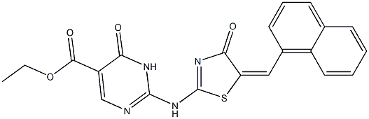 ethyl 2-({5-[(E)-1-naphthylmethylidene]-4-oxo-4,5-dihydro-1,3-thiazol-2-yl}amino)-6-oxo-1,6-dihydro-5-pyrimidinecarboxylate Struktur