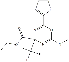 ethyl 2-(dimethylamino)-6-(2-furyl)-4-(trifluoromethyl)-4H-1,3,5-oxadiazine-4-carboxylate Struktur