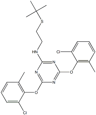 N2-[2-(tert-butylthio)ethyl]-4,6-di(2-chloro-6-methylphenoxy)-1,3,5-triazin-2-amine Struktur