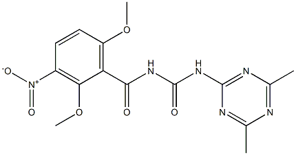 N-(2,6-dimethoxy-3-nitrobenzoyl)-N'-(4,6-dimethyl-1,3,5-triazin-2-yl)urea Struktur