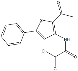 N1-(2-acetyl-5-phenyl-3-thienyl)-2,2-dichloroacetamide Struktur