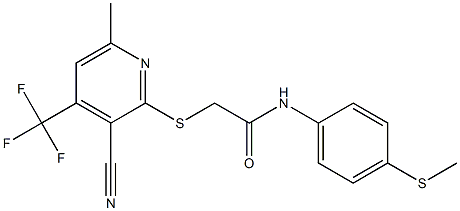 2-{[3-cyano-6-methyl-4-(trifluoromethyl)-2-pyridinyl]sulfanyl}-N-[4-(methylsulfanyl)phenyl]acetamide Struktur